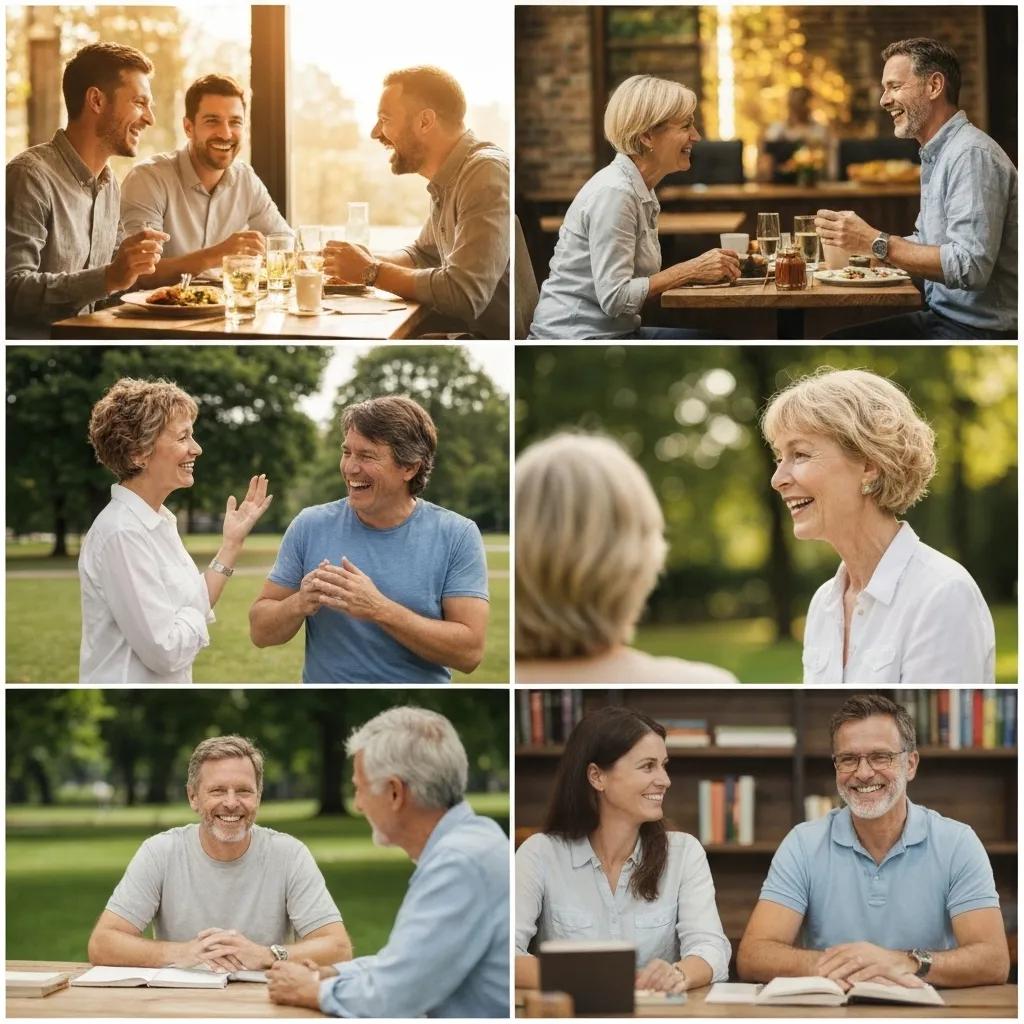Adults joyfully participating in social activities, illustrating the positive outcomes of speech rehabilitation
