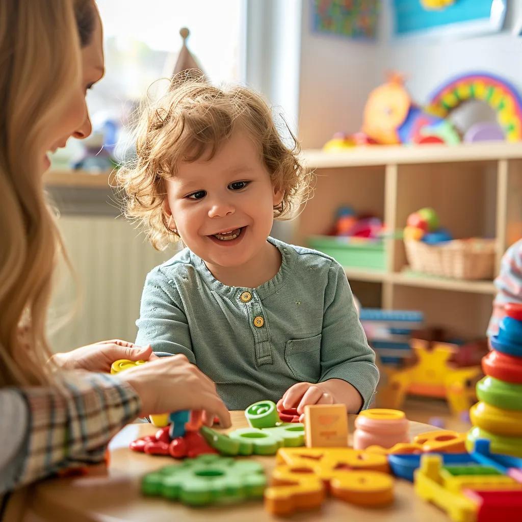 Child participating in a playful speech therapy activity, illustrating the benefits of early intervention in communication outcomes