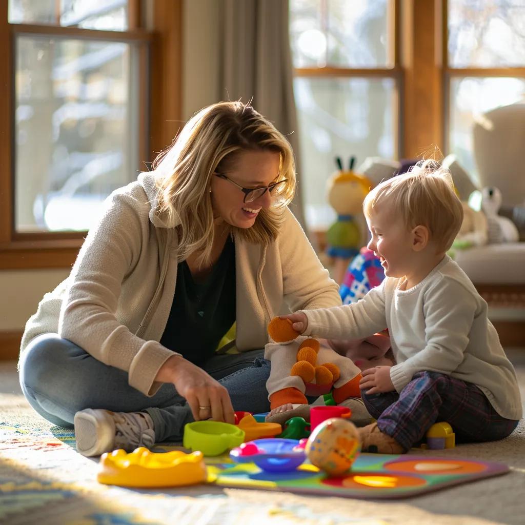 Child engaged in a speech therapy session with a therapist, highlighting the supportive environment of speech evaluations